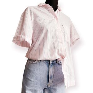 Vintage retro baby pink striped button down blouse